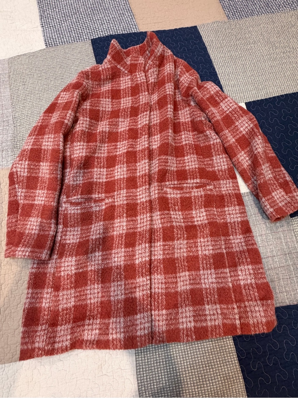 Old Navy Red and White Plaid Pea Coat Women’s XL